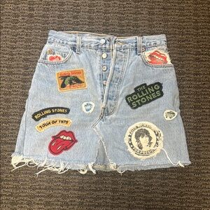 Denim Skirt with Rolling Stones Patches